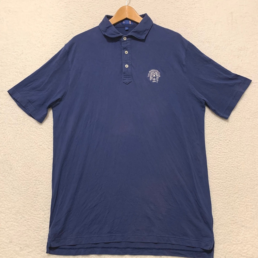 Stitch Golf Polo Shirt Mens L Minikahda Club Logo Giza Cotton Stretch Navy Blue